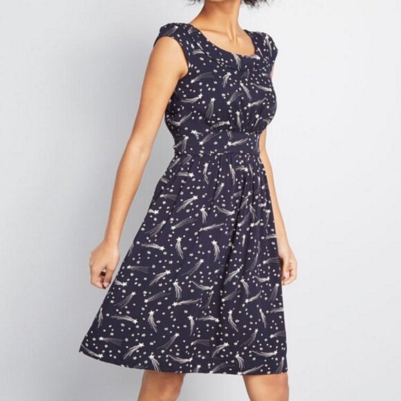 EmilyandFin Dresses & Skirts - Modcloth Short Dress 50's Navy Star Galaxy Witchy Halloween Magic Celestial